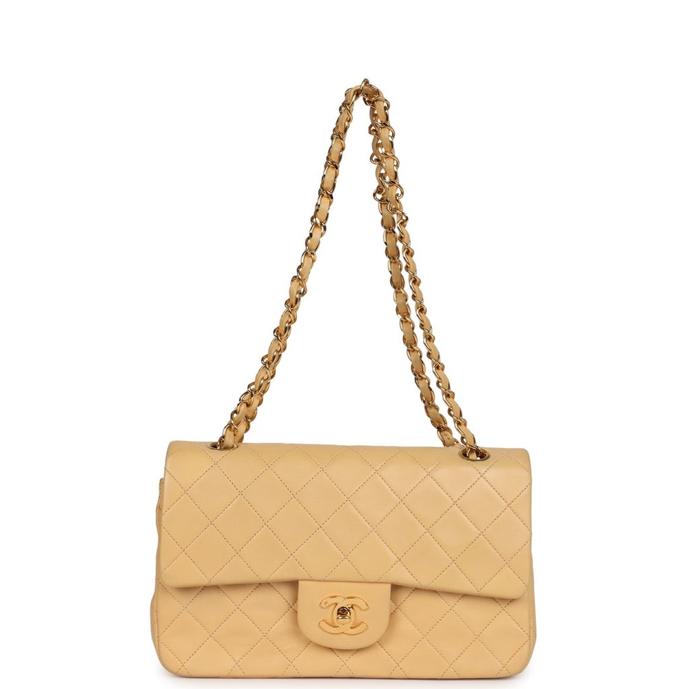 Vintage Chanel Small Classic Double Flap Beige Lambskin Gold Hardware - Picture 4 of 6